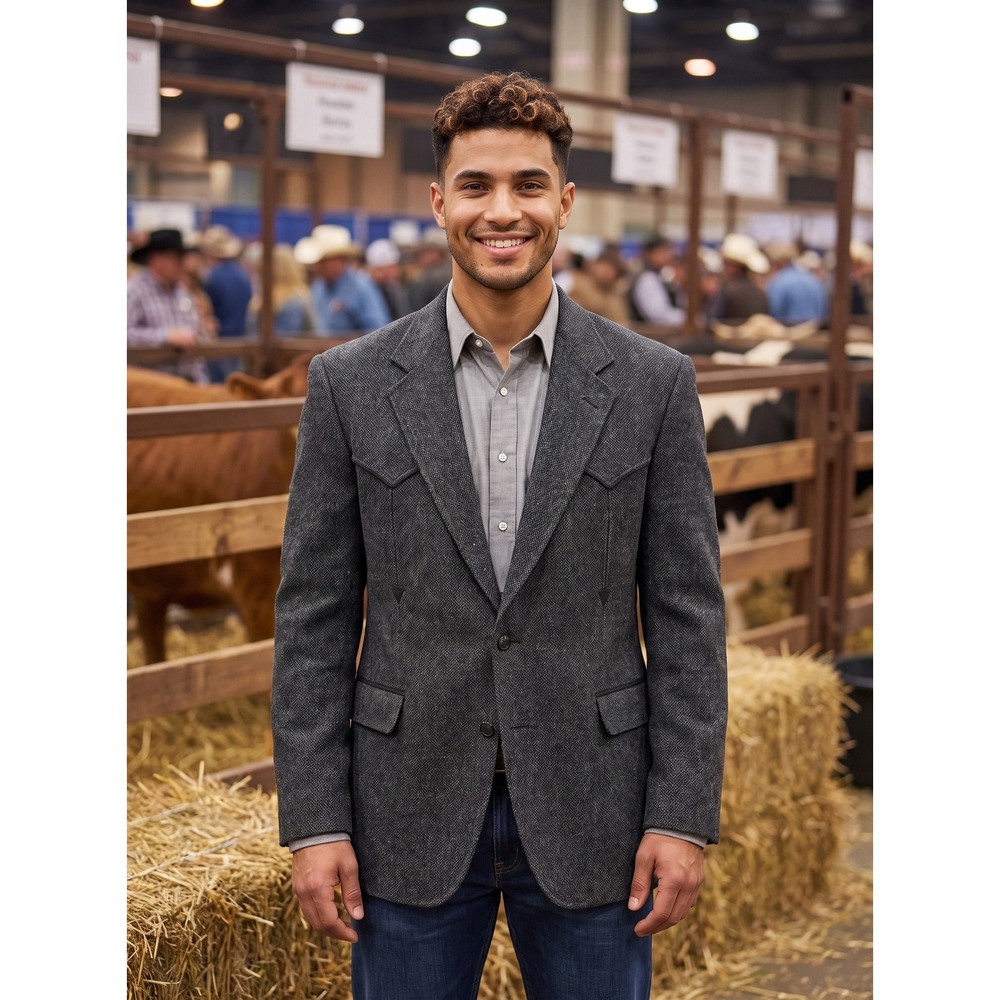 Pendleton Western Tweed Wool Blazer Men 44 Charcoal Grey Cowboy Ranch